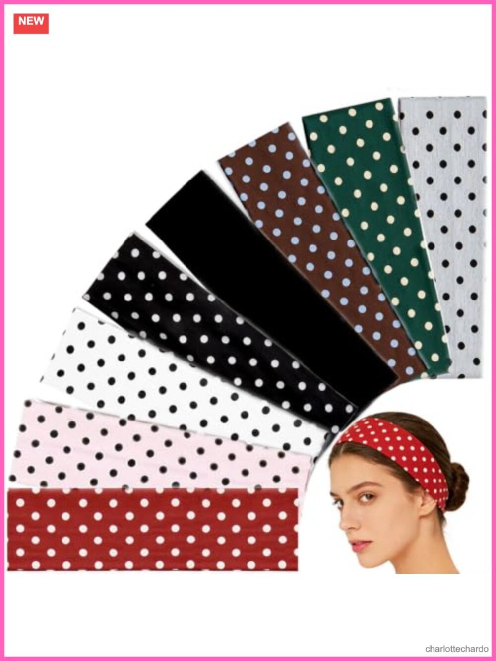 8Pc Polka Dot Headbands for Women Soft Poly-Cotton Elastic Hair Accessories
